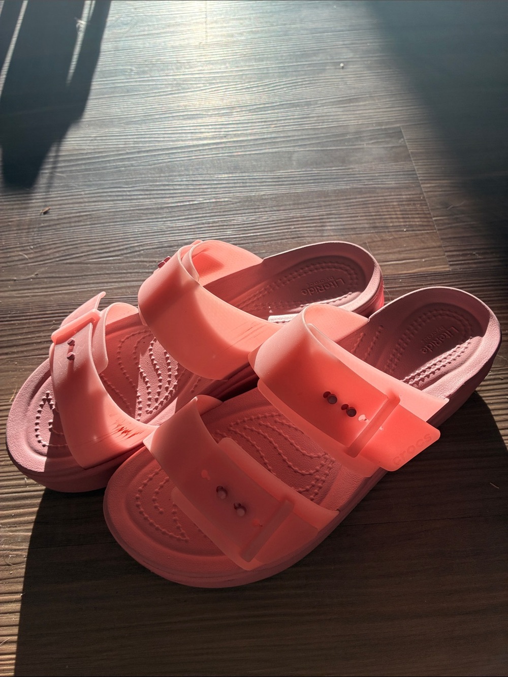 CROCS Kids' Coral Pink Double-Band Slide Sandals